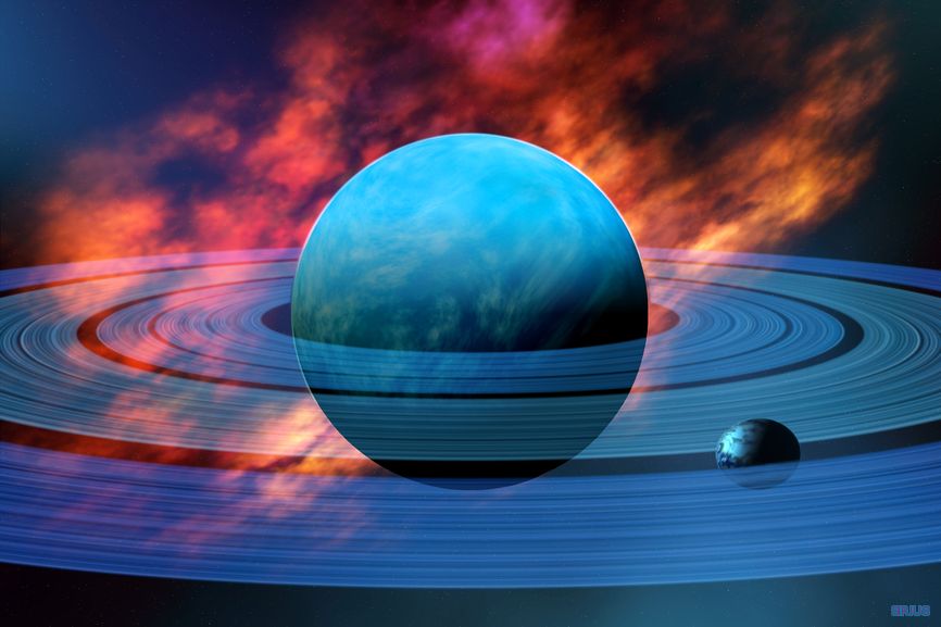 Планета Нептун со спутниками 